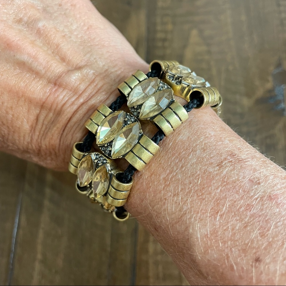 J Crew Chinch Adjustable Cord Gold Black Rhinestone Bracelet